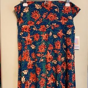 NWT LuLaRoe 2XL Maxi Skirt, Blue w coral flowers